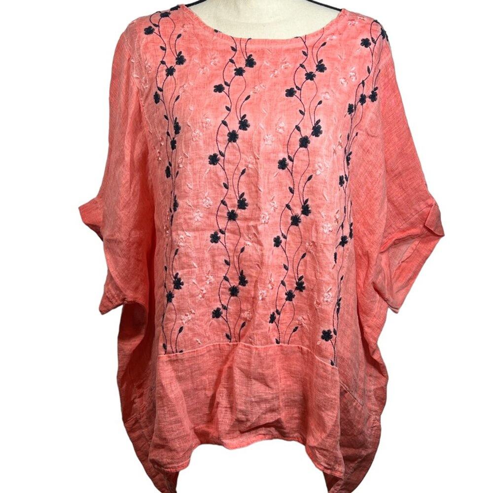 Pure Lino Linen Shirt Coral Size XL
